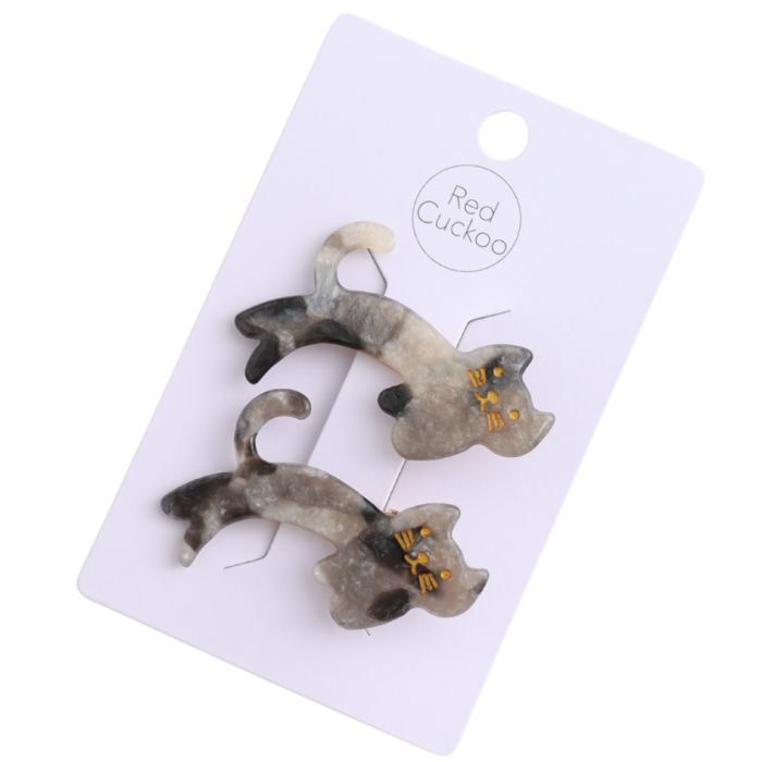 Silver Tabby Cat Twin Hair Clips