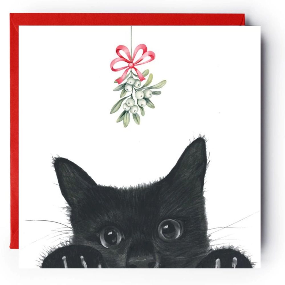 Kitten Cat Mistletoe Christmas Card