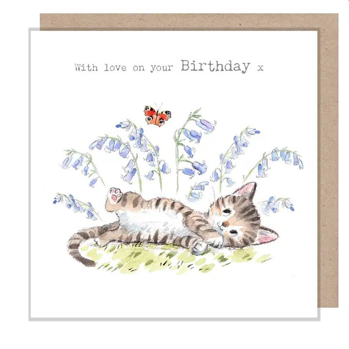 Cat and Bluebells Birthday Card