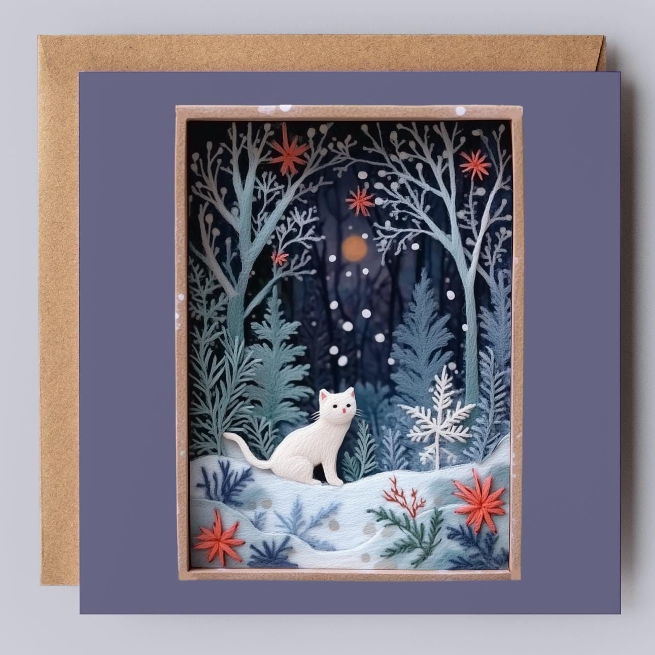 Kitten in the Snow 2D Print Shadow Box Card