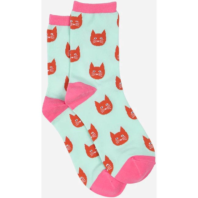 Orange Kitty Face Socks, UK 3-6