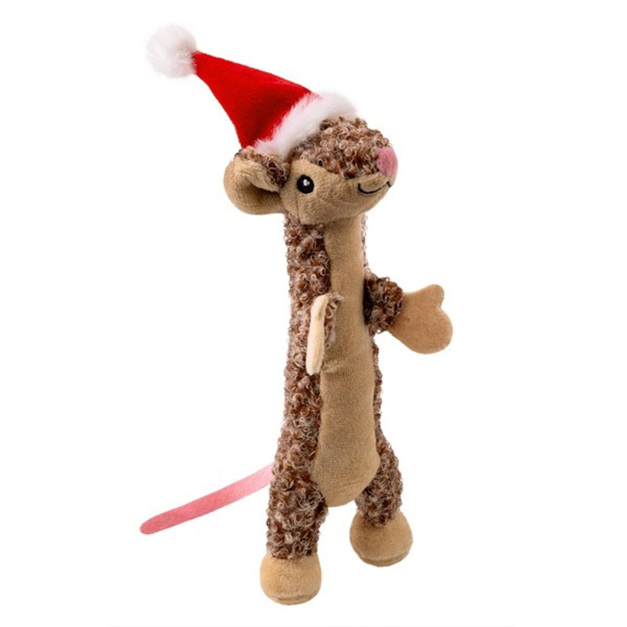 KONG cat luvs mouse festive toy - a mouse with santa hat on a white background