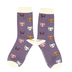 Kitty Faces Socks UK 4-7 LAVENDER