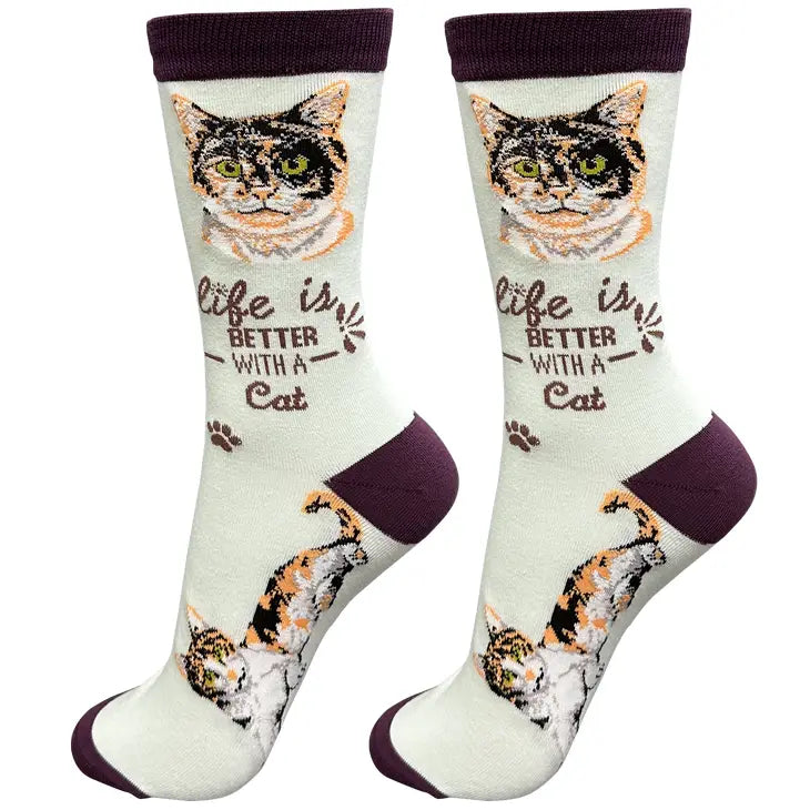 Life is Better Calico Cat Socks, Unisex UK 4-9