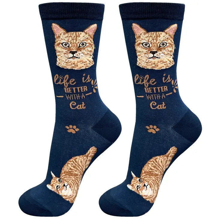 Life is Better Ginger Cat Socks, Unisex UK 4-9