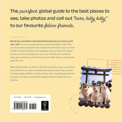 Back cover of the book 'Here, kitty kitty' by Lonely Planet, featuring a photograph of several cats in a Japanese Garden.
