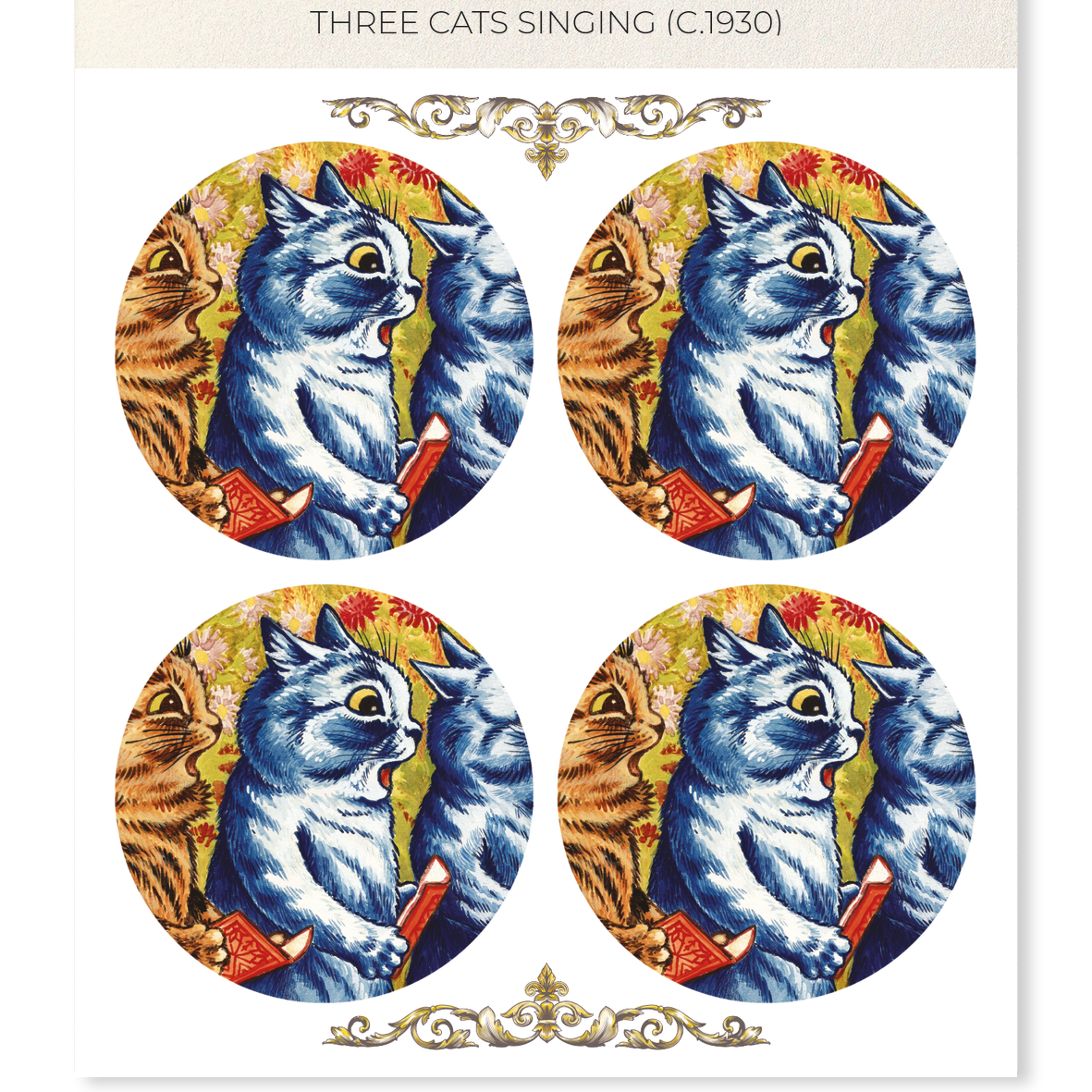 Three Cats Singing Louis Wain Sticker Set