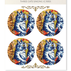 Set of four vintage-style cat stickers on a decorative card with ornate text.