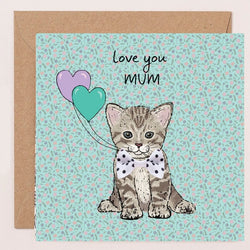 Love You Mum Tabby Kitten Mothers Day Ribbon Card