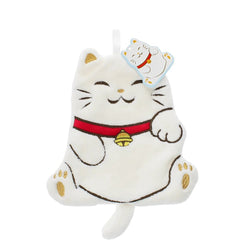 White cat flannel with a red collar and bell on a white background