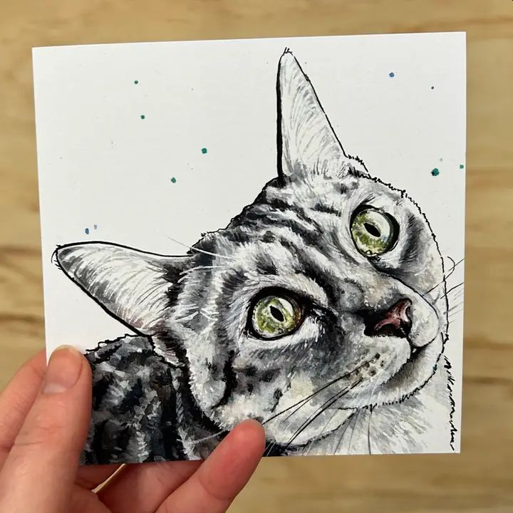 Lunar the Grey Tabby Cat Greetings Card