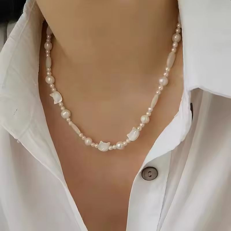 Cat Head Pearl Necklace