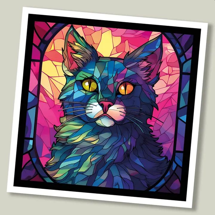 Manx Cat Stained Glass Greetings Card