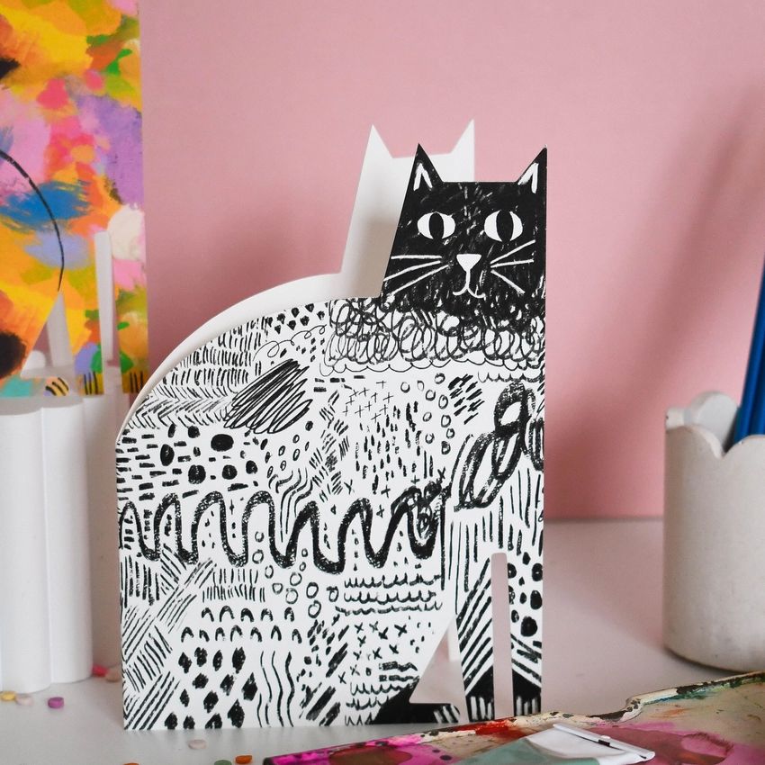 Mark Making Cat Die Cut Card