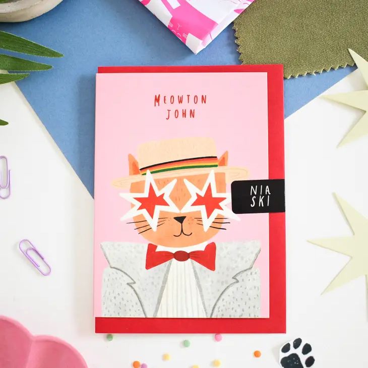 Cat Art Card, Catisse Flores y Gato