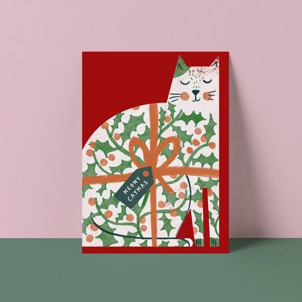 Meowy Catmas Cat Shaped Christmas Card