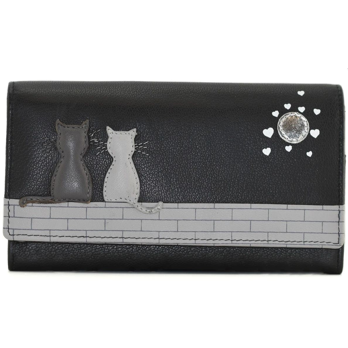 thumbnail image 2 of MALA Leather Midnight Cats Ladies Matinee Purse – Black Grey Purple RFID Wallet – Made In Italy 2 of 2