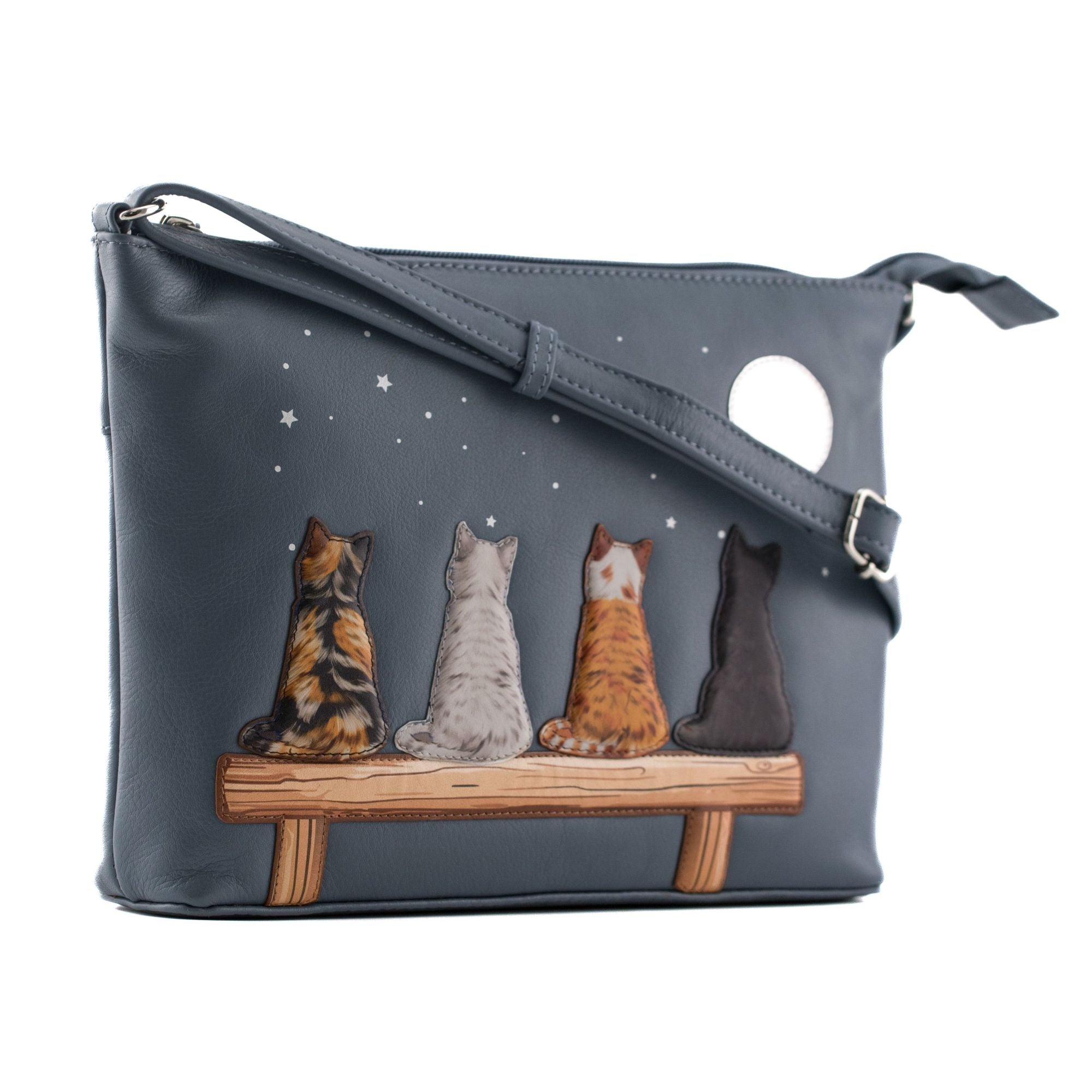 Midnight Cats Leather Cross Body Bag
