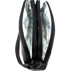 Midnight Cats Double Zip Leather Shoulder Bag