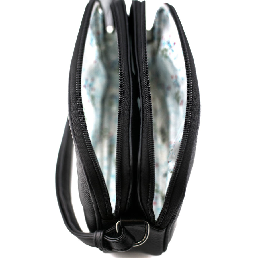 Midnight Cats Double Zip Leather Shoulder Bag