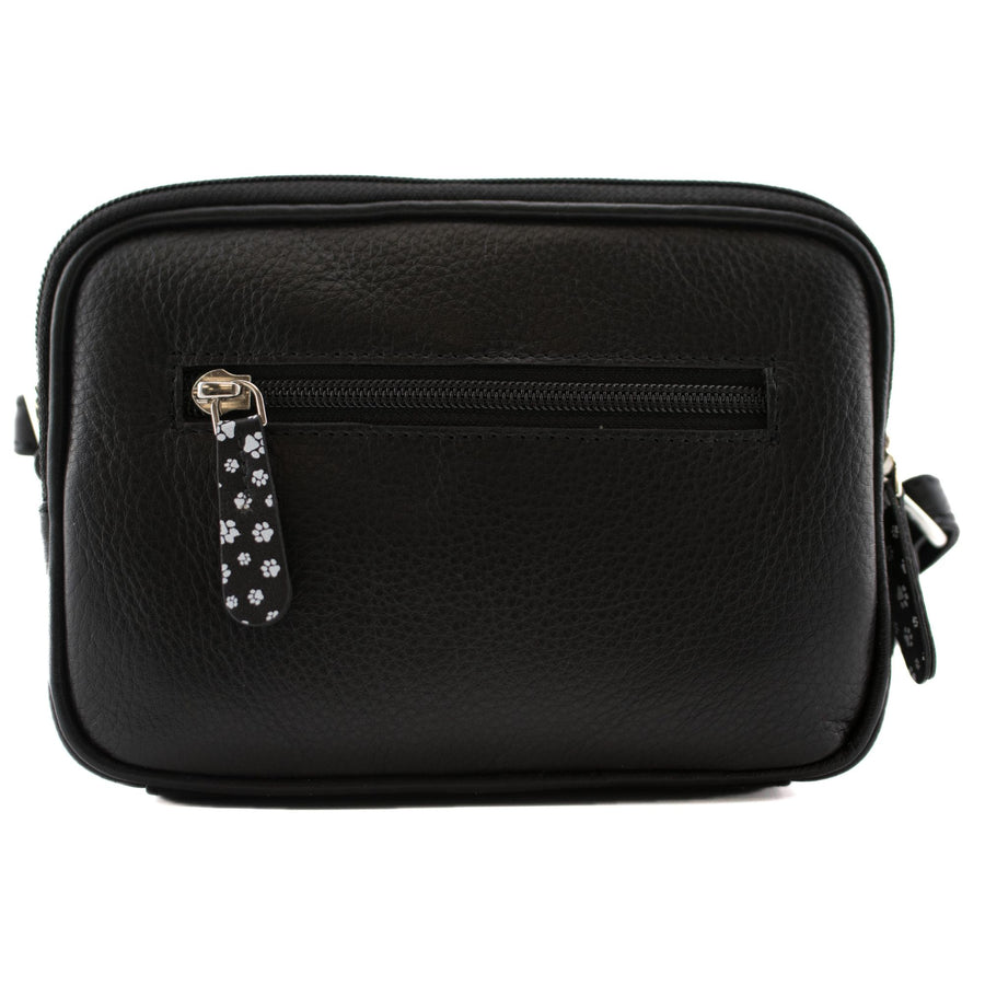 Midnight Cats Double Zip Leather Shoulder Bag