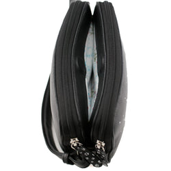 Midnight Cats Double Zip Leather Shoulder Bag