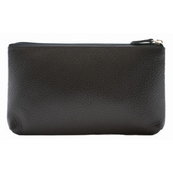 Black leather pouch with a zipper on a white background