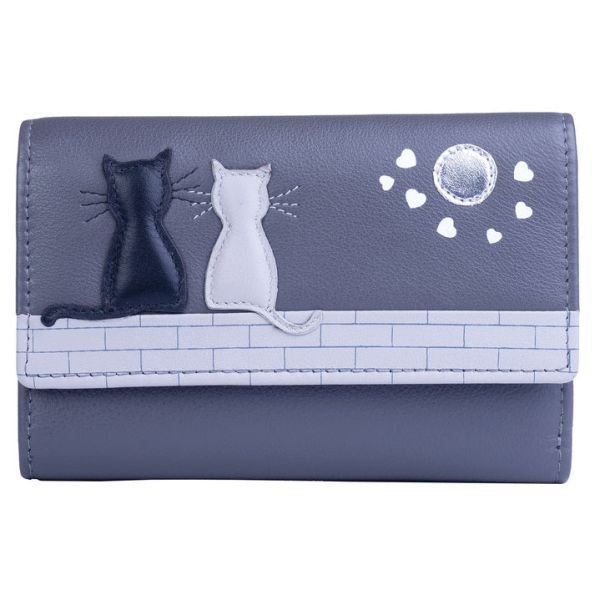 Monedero de piel con tres pliegues Cats at Night, Morado