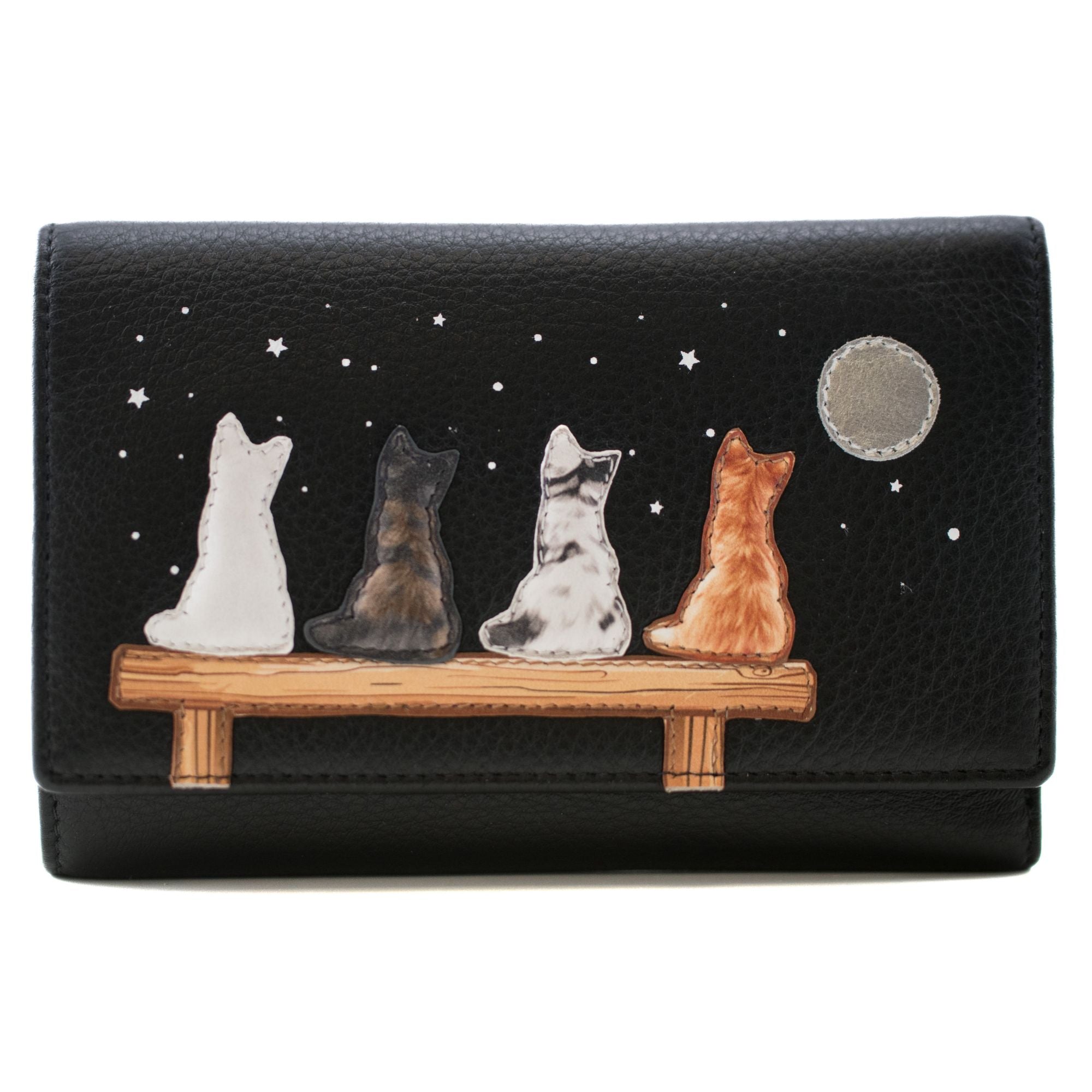 Midnight Cats Tri-fold Leather Purse