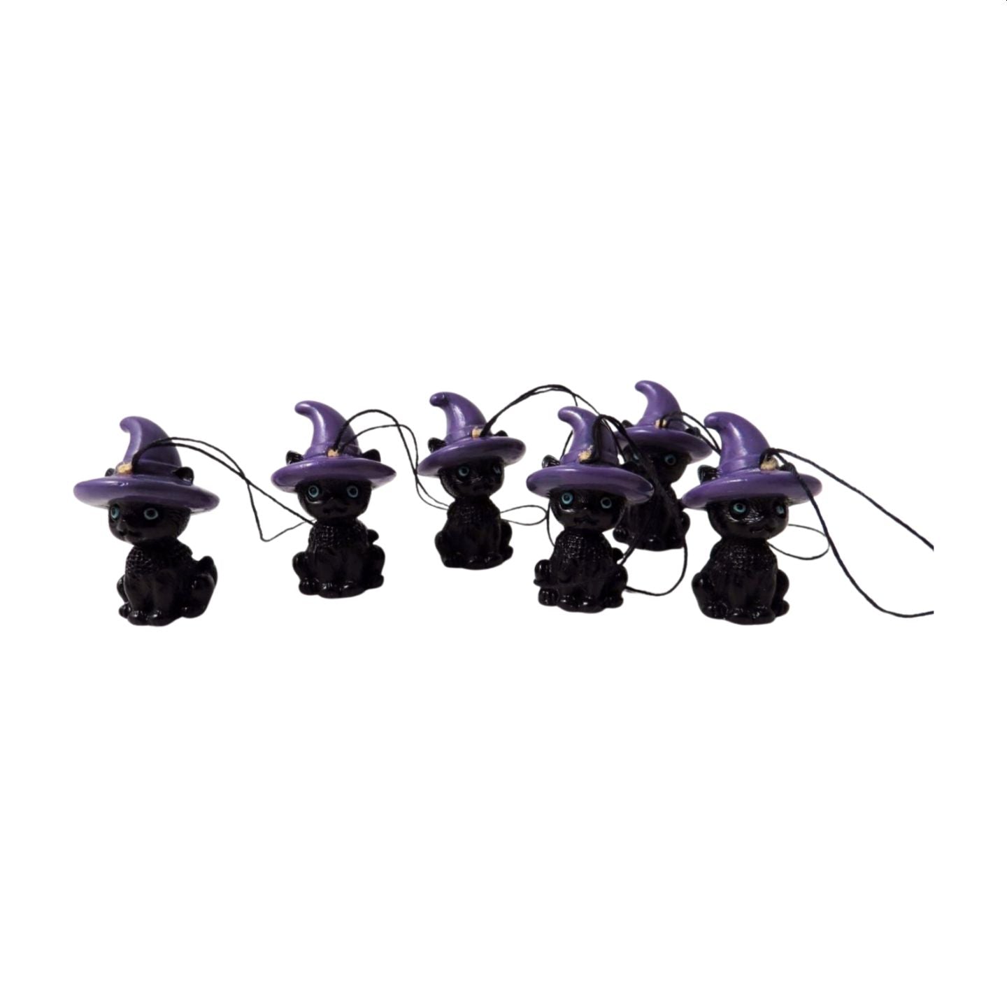 Set of 6 Black Cat Tree Decorations