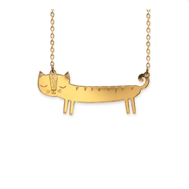 Gold Sausage Cat Acrylic Necklace