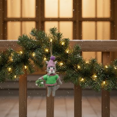 Handmade Felt Mistletoe Meows Christmas Cat Hanging Decoration