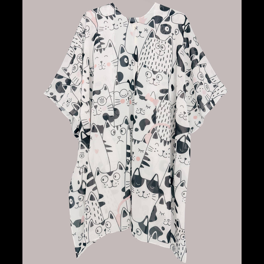 Monochrome Kitty Cats Kimono