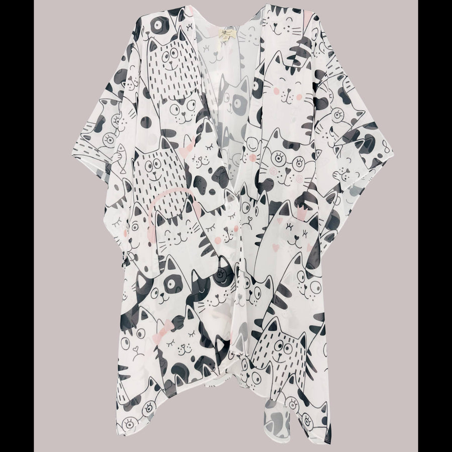 Monochrome Kitty Cats Kimono