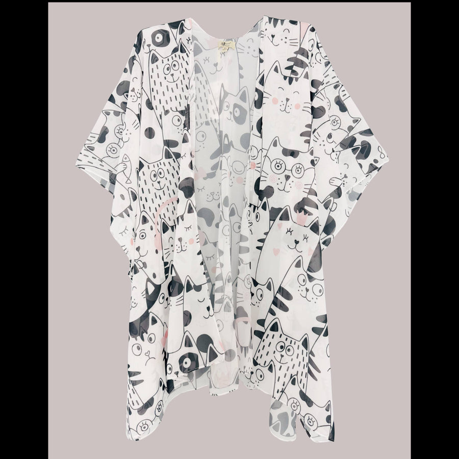 Monochrome Kitty Cats Kimono