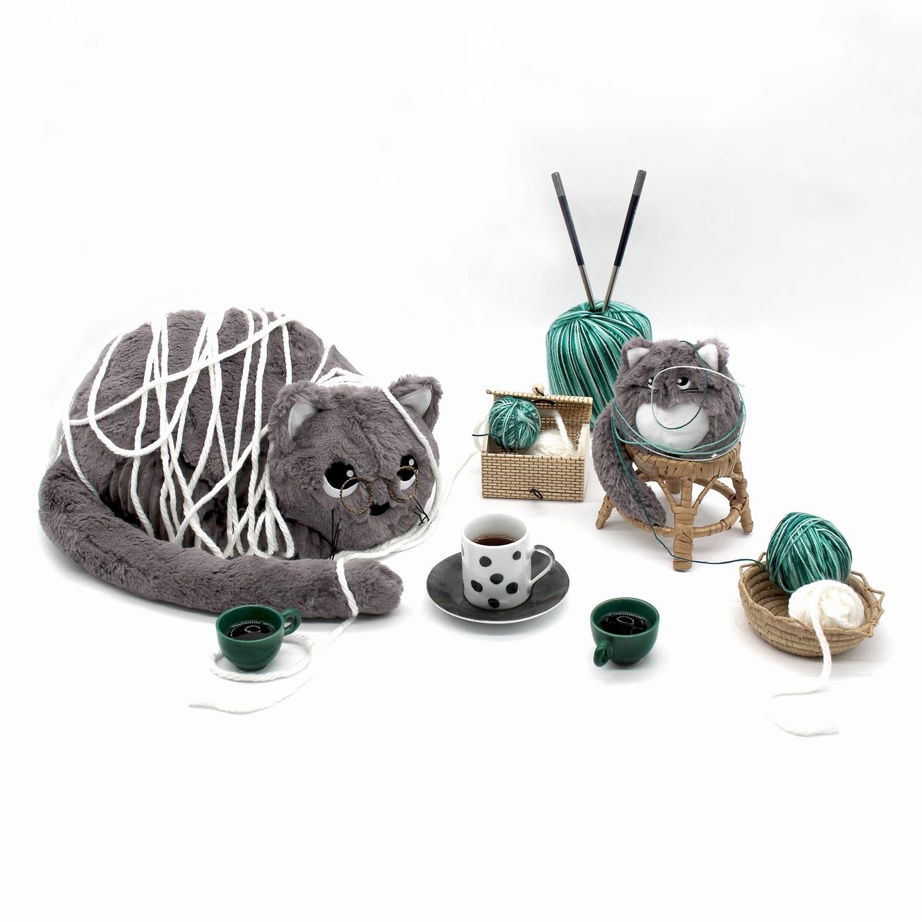 Plush Cat Mum and Kitten Set