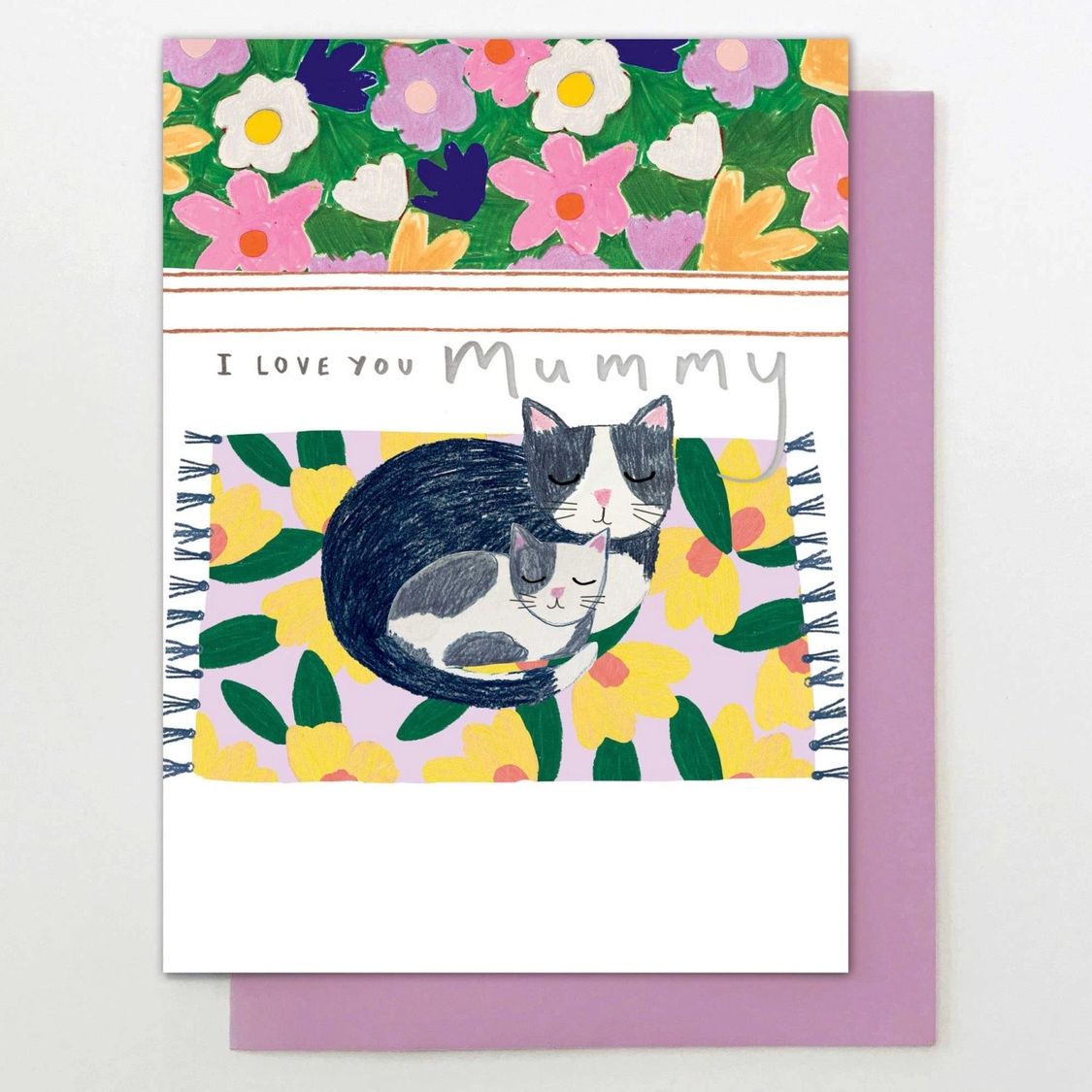 Mummy Cat on Floral Rug Card
