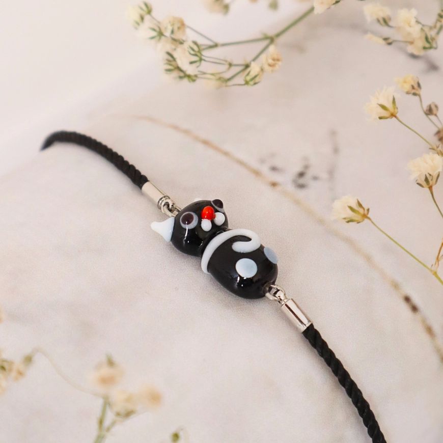 Artisan Glass Black Cat Friendship Bracelet