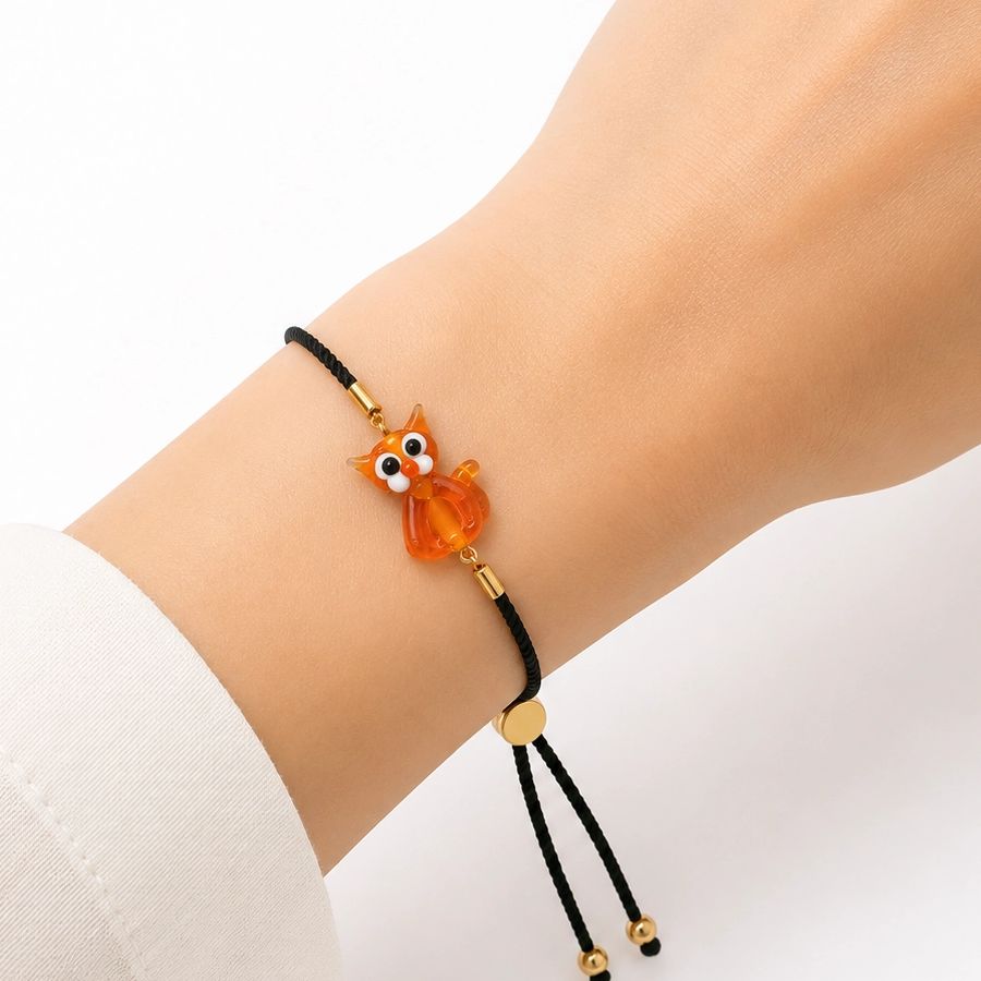 Artisan Glass Ginger Cat Friendship Bracelet