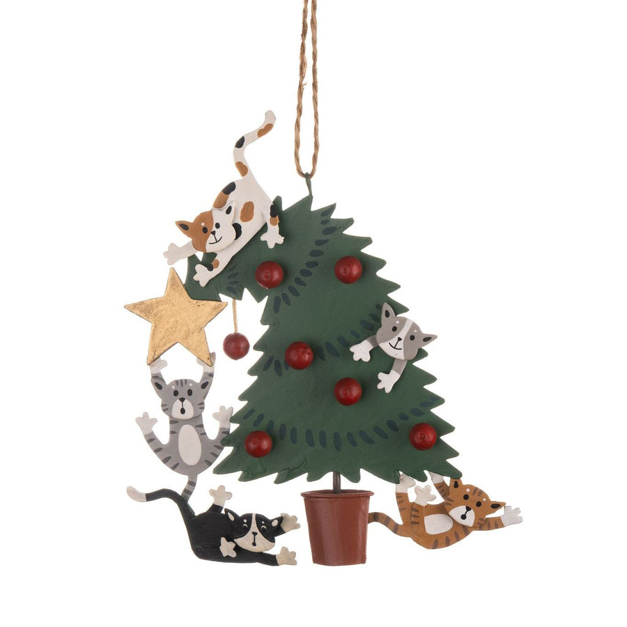 Naughty Cats in Tree Festive Decoration