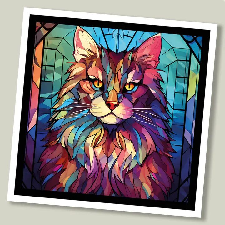 Norwegian Forest Cat Stained Glass Greetings Card