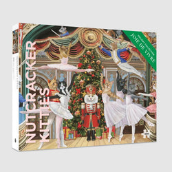 Jigsaw puzzle box featuring ballet dancing cats in a Nutcracker-themed setting with Christmas decorations.