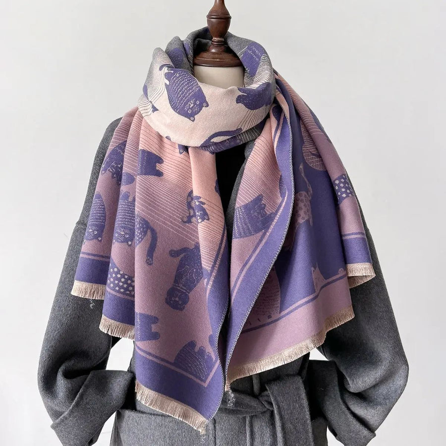 Cats Ombre Print Warm Shawl