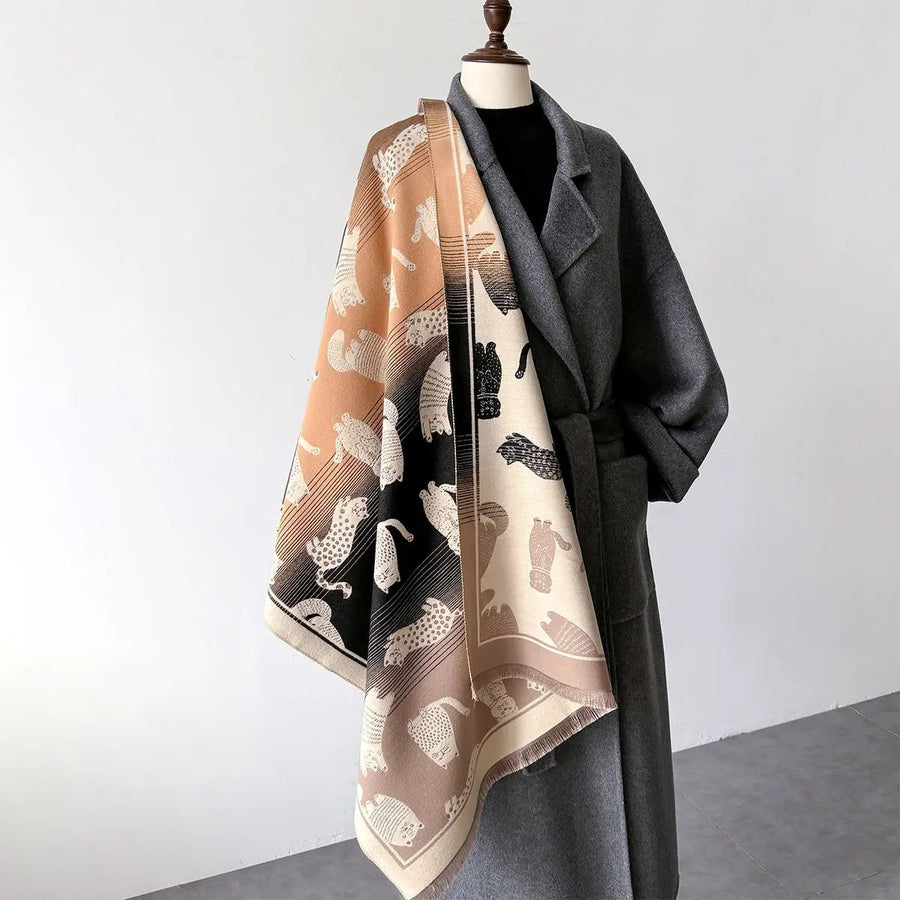 Cats Ombre Print Warm Shawl