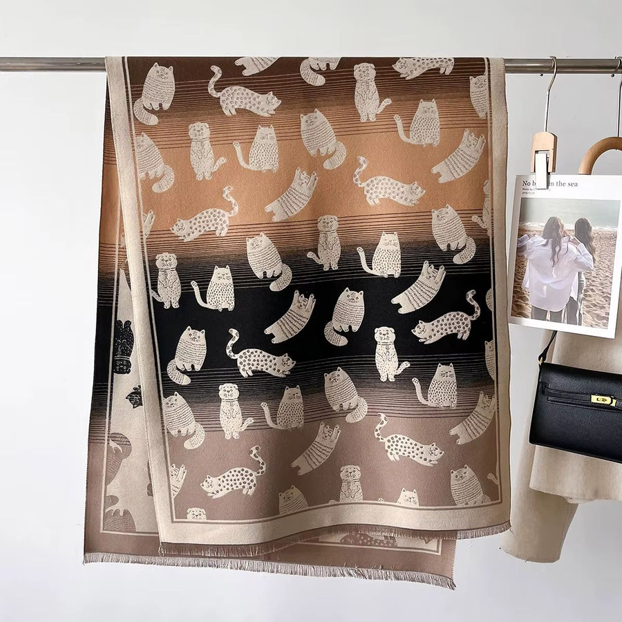 Cats Ombre Print Warm Shawl