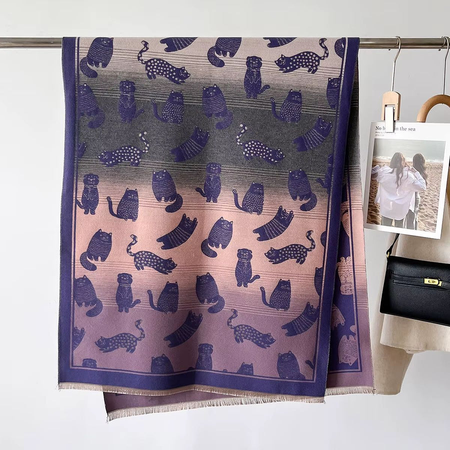 Cats Ombre Print Warm Shawl