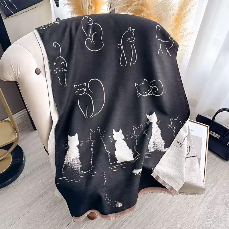Outline Cats Reversible Warm Shawl