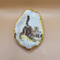 Tabby Kitten Oyster Shell Trinket Dish