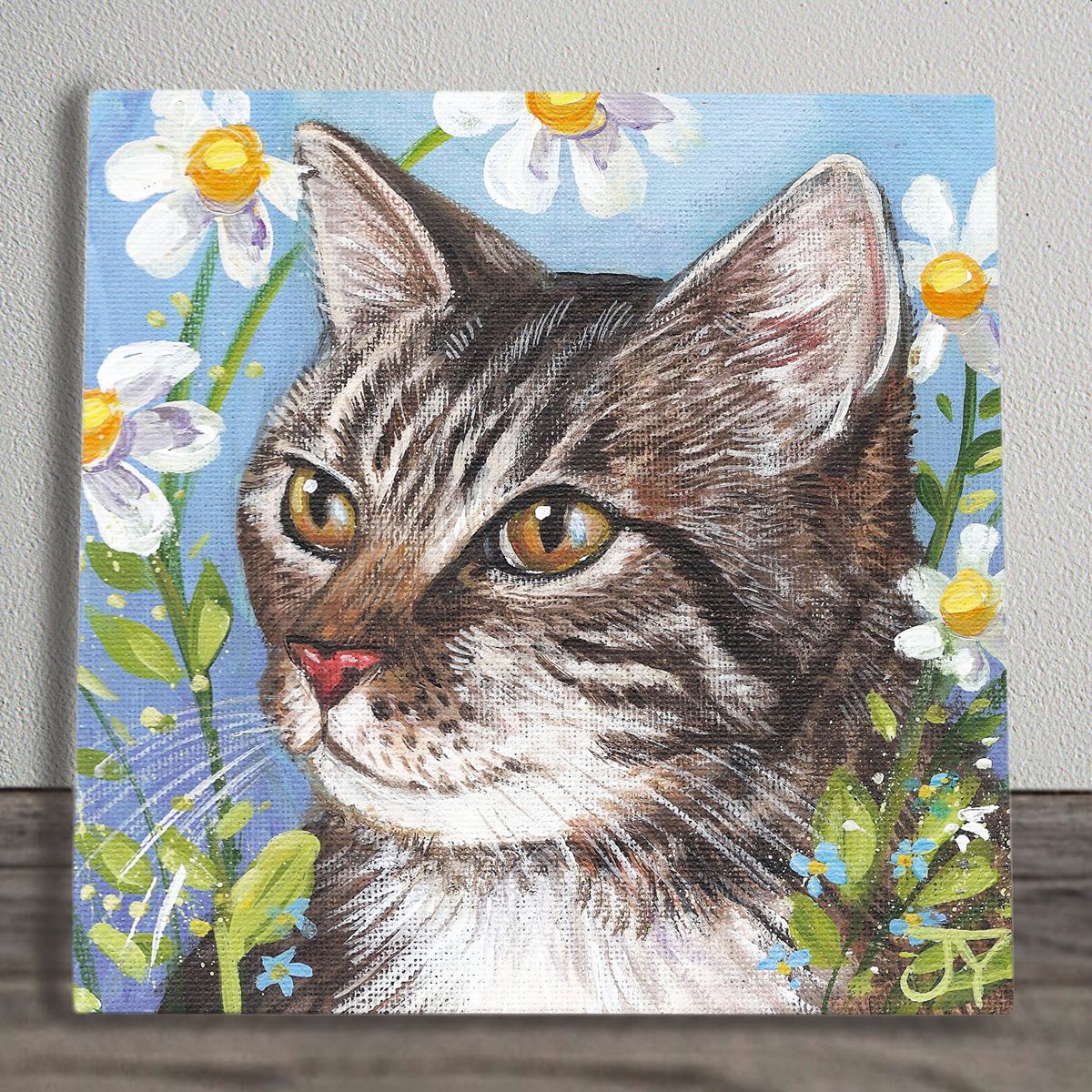 Tabby and White Cat with Flowers Ceramic Wall Art