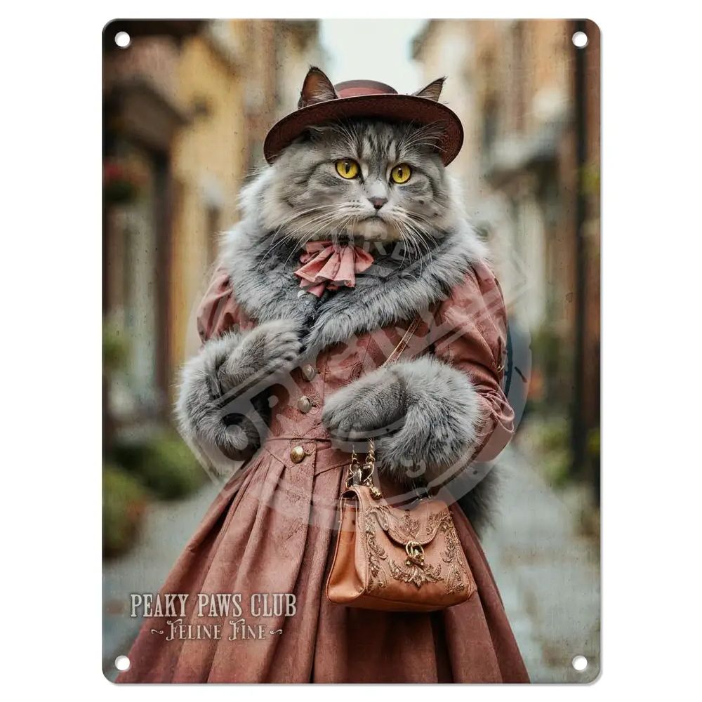 Peaky Paws, Grey Tabby Cat Fur Coat Magnet